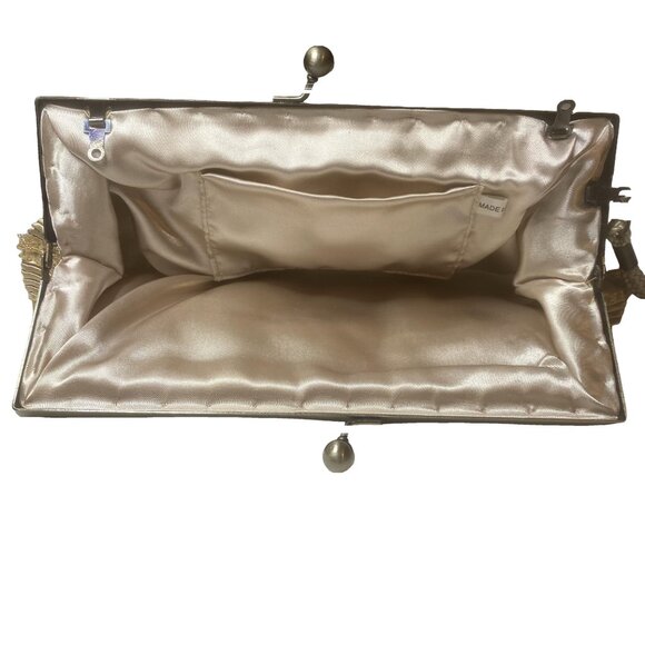 VINTAGE 60s Gold Beaded Kisslock Clutch Evening Purse Mad Men Retro Glam - Picture 4 of 16